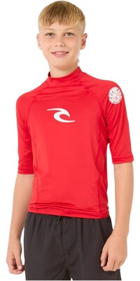 2024 Rip Curl Jongens Brand Wave UPF Short Sleeve Lycra Vest 121BRV - Red